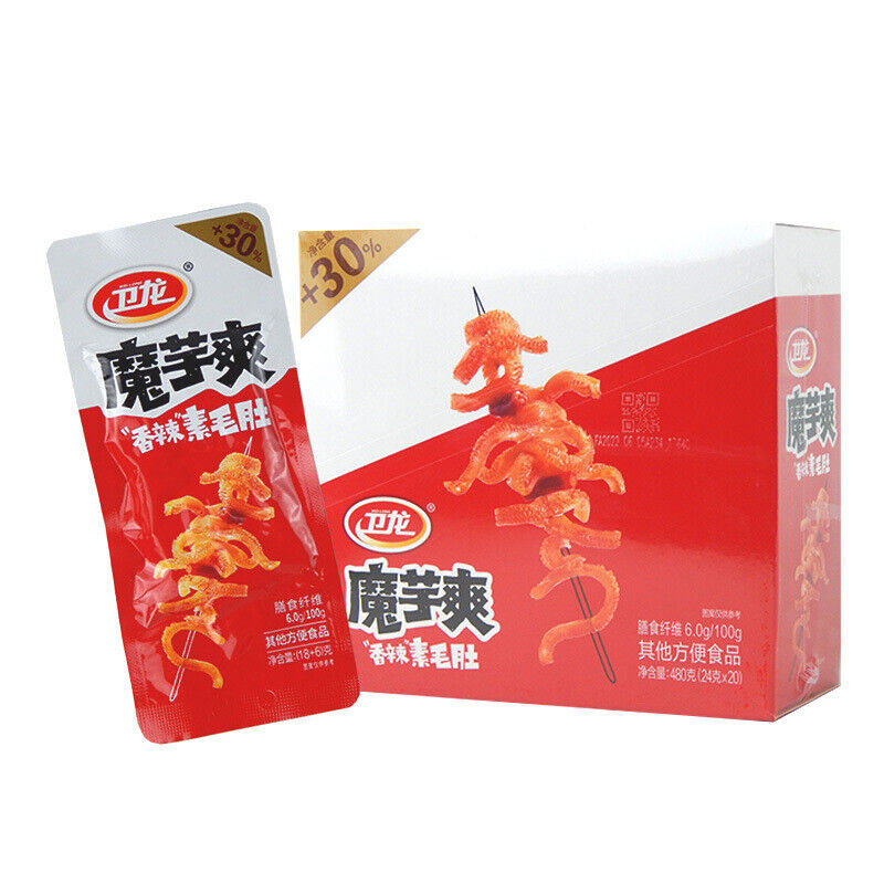 Weilong Konjac Shuang Vegetarian Tripes Spicy Strips Snacks 卫龙魔芋爽素毛肚 15g*20 Bags