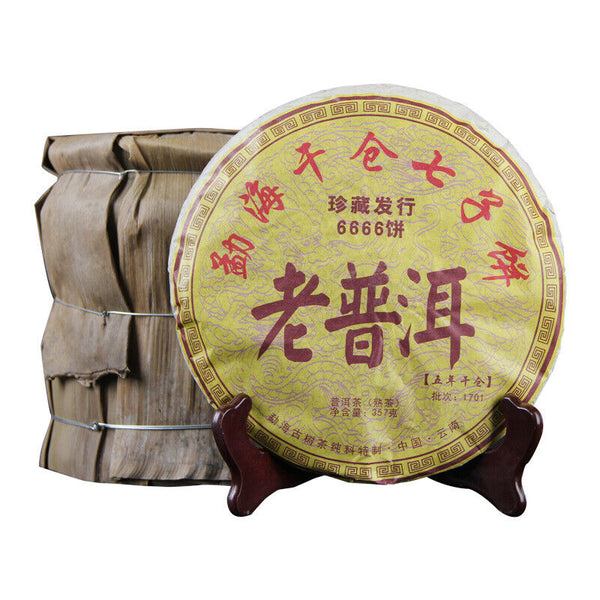 Pu'er Tea Old Pu'er Cake Five Year Menghai Dry Warehouse Qizi Cake 357g Ripe Tea