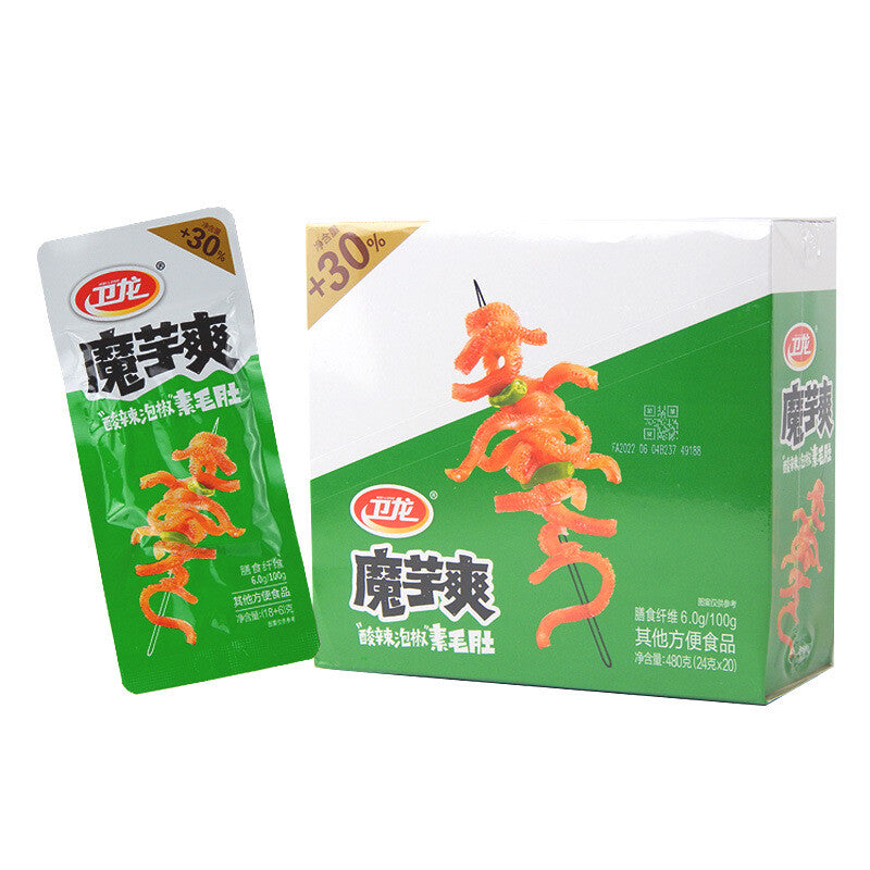 Weilong Konjac Shuang Vegetarian Tripes Spicy Strips Snacks 卫龙魔芋爽素毛肚 15g*20 Bags
