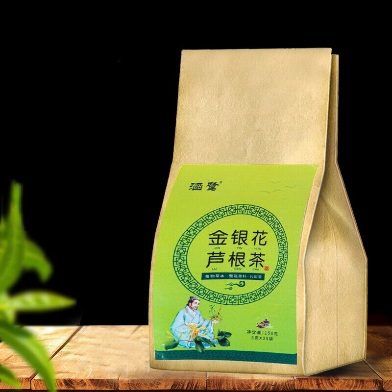 HelloYoung Organic Chinese Herbal Tea Honeysuckle Reed Root Herb Medicine Teabag 5g*30 Bags