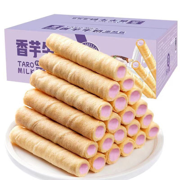 New Taro Milk Filled Egg Roll Crispy Snack with Rich Creamy Flavor