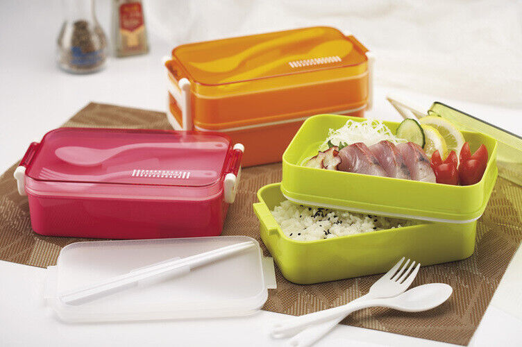 Portable Plastic Double Layer Bento Container Leak-Proof Double Buckle Tableware