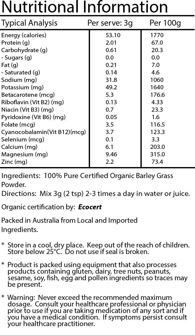 Organic Barley Grass Powder, Certified Organic 1kg, Best Available Quality Secondary image