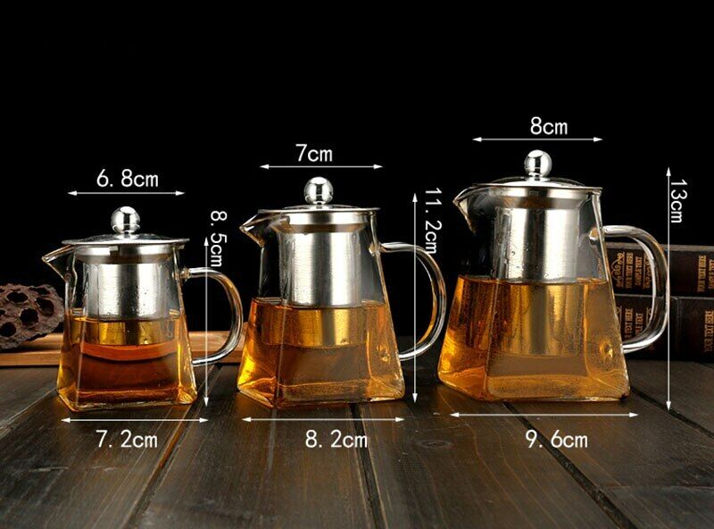 Tea Pot Glass Sqaure Teapot Flower Tea Milk Coffee Pot with Infusers and Lid