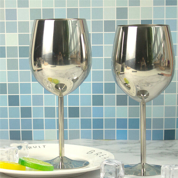 2Pcs Champagne Cocktail Drinkware Stainless Steel Wine Glasses Bar Wine Alcohol