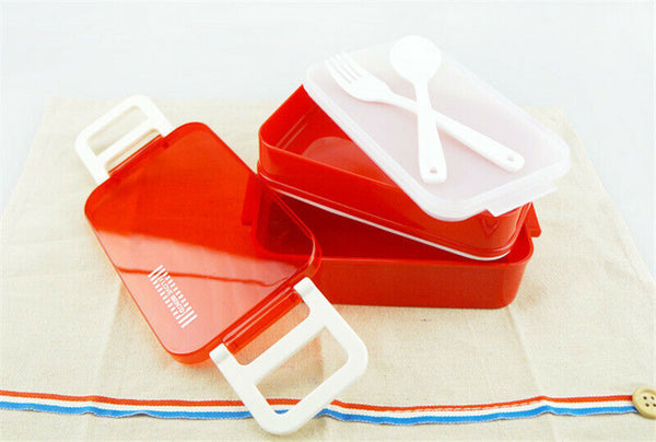 Portable Plastic Double Layer Bento Container Leak-Proof Double Buckle Tableware