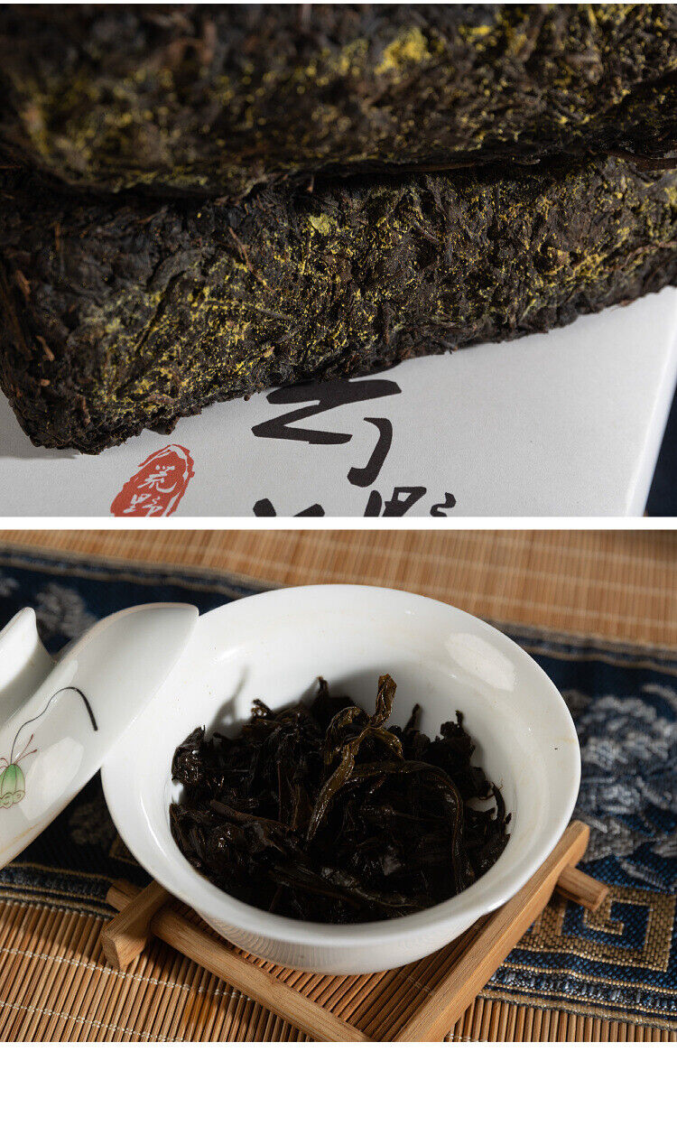 HelloYoung 1kg Hunan Anhua Black Tea Aged Tea Hand-built Fu Brick Golden Flower Black Tea