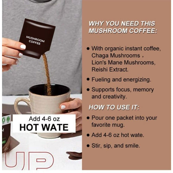 Natural Premium Quality Mushroom Organic Instant Coffee Sealed Packaging