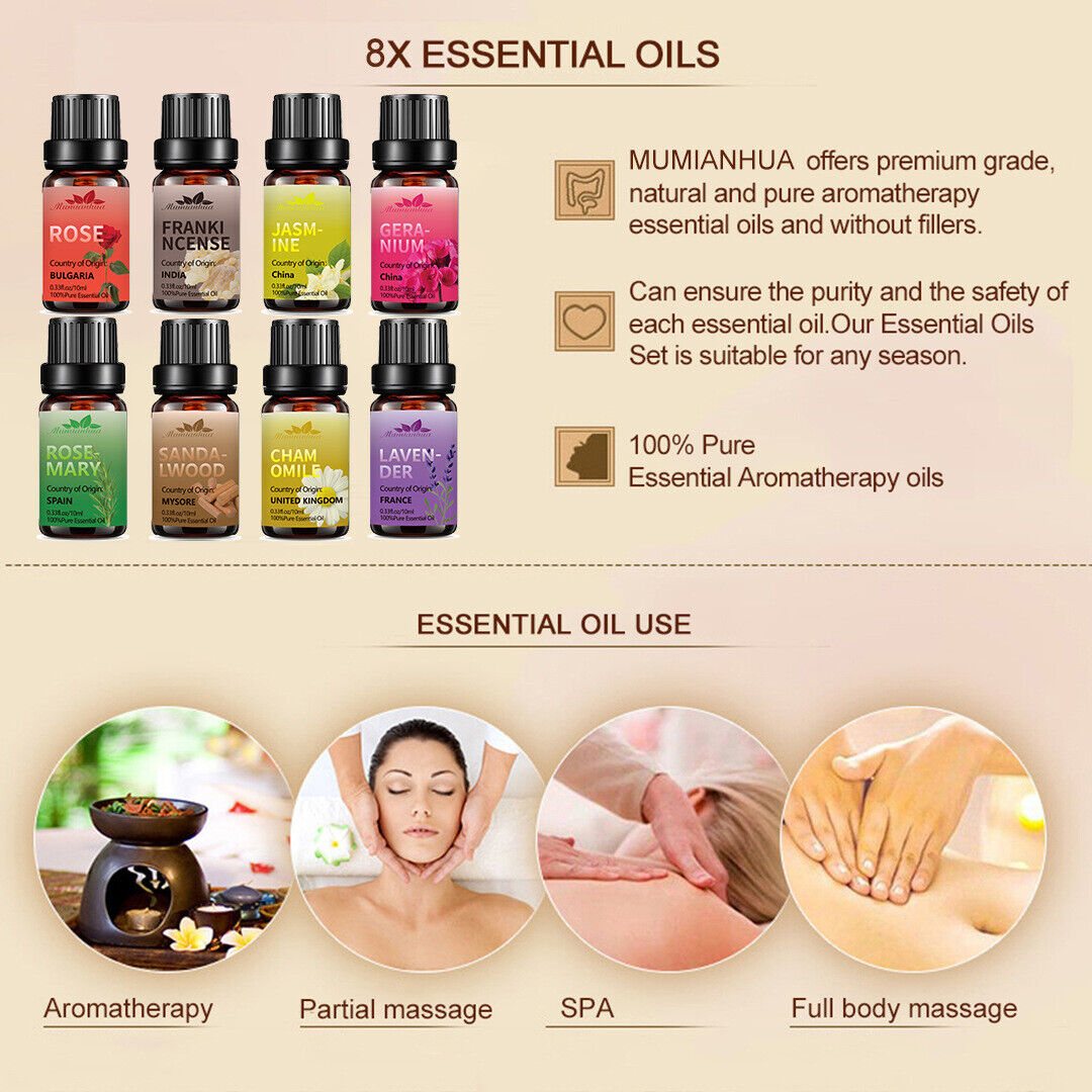 Essential Oils 100% Pure Natural Therapeutic Massage Oil 10 mL*8-piece Set Main image