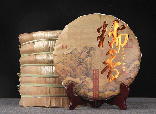 HelloYoung 357g Pu'er Old Ripe Tea Cake Yunnan Ripe Pu'er Tea Cake普洱茶熟茶勐海糯米香普洱老熟茶饼云南熟普洱茶饼