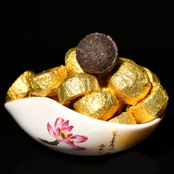 HelloYoung TeaPu'er Black Tea Healthy Drink 200g Mini Tea Cake Pu-Erh Ripe Tuocha Golden Bag