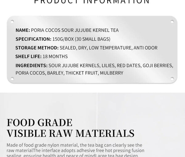Poria Cocos Sour Jujube Kernel Tea Healthy Herb Tea Bag 150g/30 Bags
