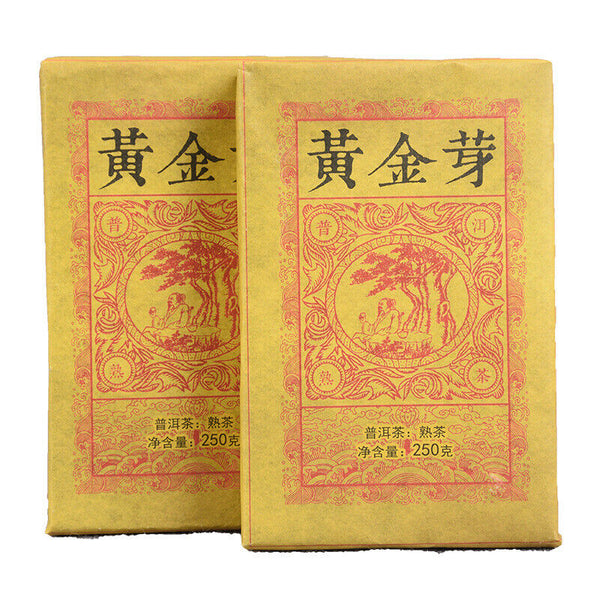 HelloYoung Yunnan Pu'er Ripe Tea Golden Bud Ripe Tea Brick 250g