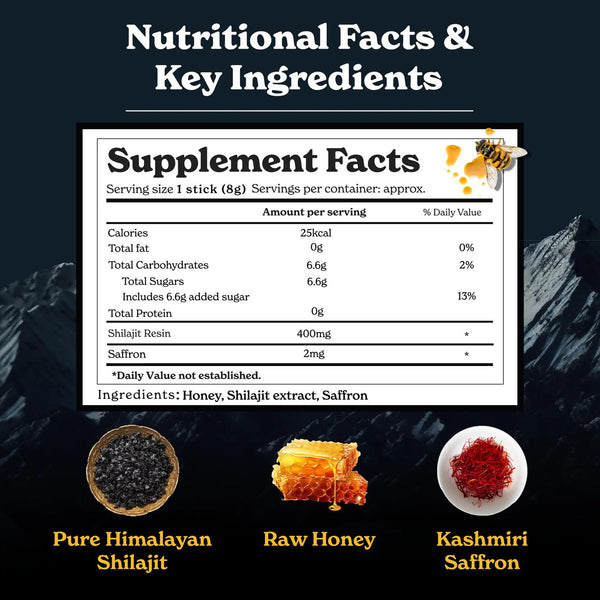 Pure Himalayan Shilajit Sticks with Organic Honey Naturally Sweet