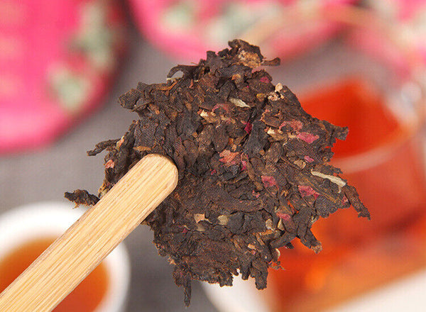 HelloYoung 100g Pu-erh Ripe Tea Rose Ripe Tea Cake 普洱茶熟茶玫瑰花普熟茶饼三级普洱+玫瑰花陈香花香茶饼