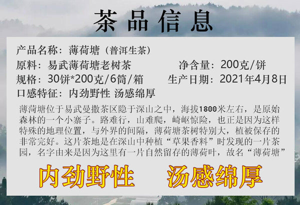 HelloYoung 200g MintHotang Ancient Tree Tea Yiwu Old Tree Raw Pu'er First Spring Jiaoji Tea