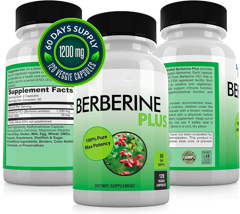 Berberine Plus 1200mg Per Serving - 120 Veggie Capsules Royal Jelly, Supports