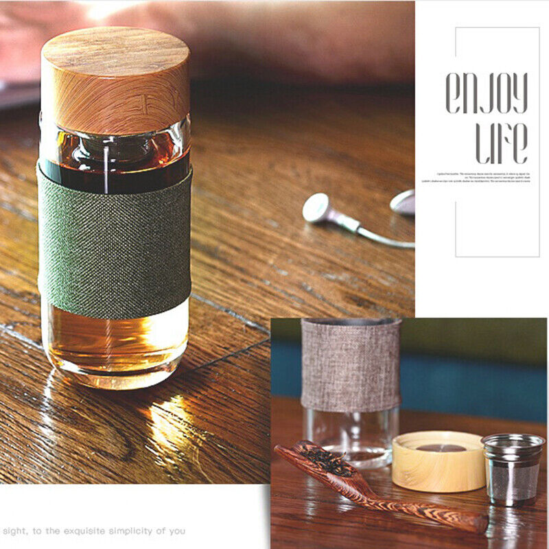 Portable Glass Tea Water Bottle Stainless Steel Filter Bottle Tumbler Drinkware