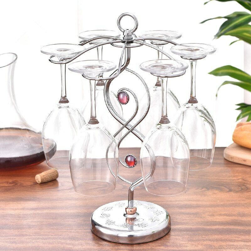 Red Wine Rack Standing with 6 Hooks Kitchen Decor New Nordic Style Goblet Holder