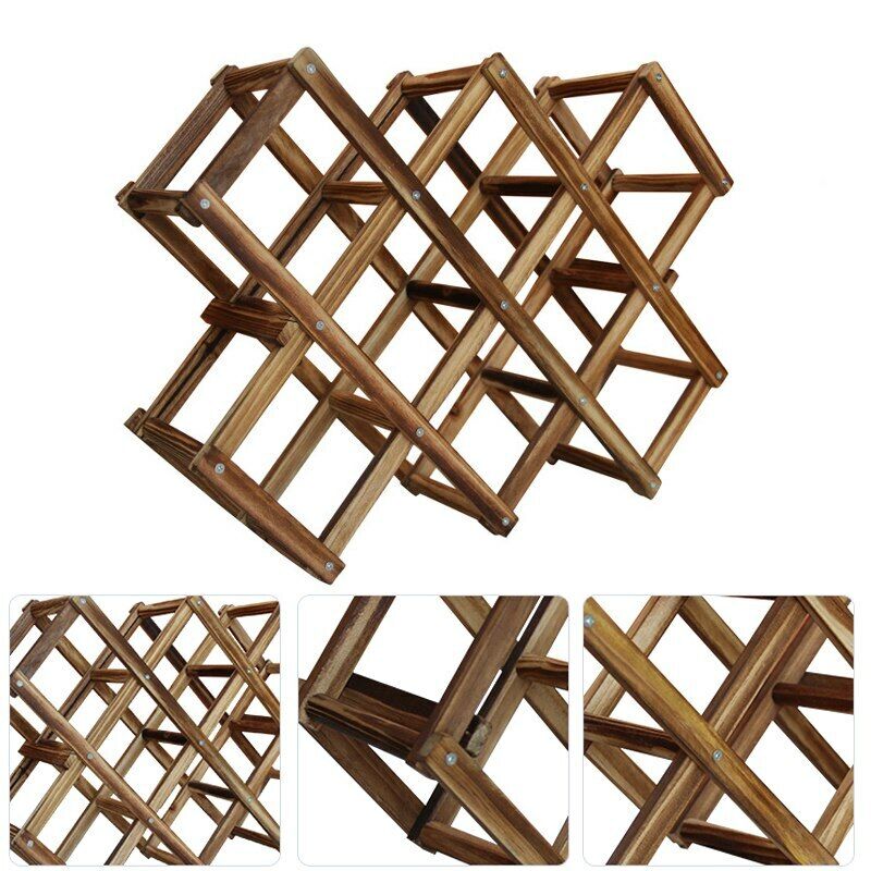 Folding Wooden Drink Bottle Holders Wine Rack 10 Bottle Holder Bar Display Shelf
