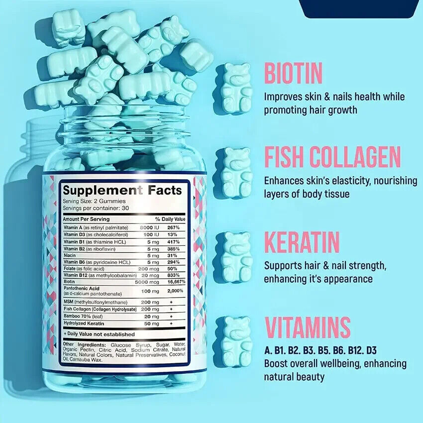 Vegan Gummy Hair Skin Nails Multivitamin Supplement Biotin Gummies