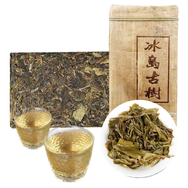 HelloYoung Puerh Raw Tea Brick 500g Golden Leaf Bingdao Ancient Tree Candy Sweet Tea Yunnan