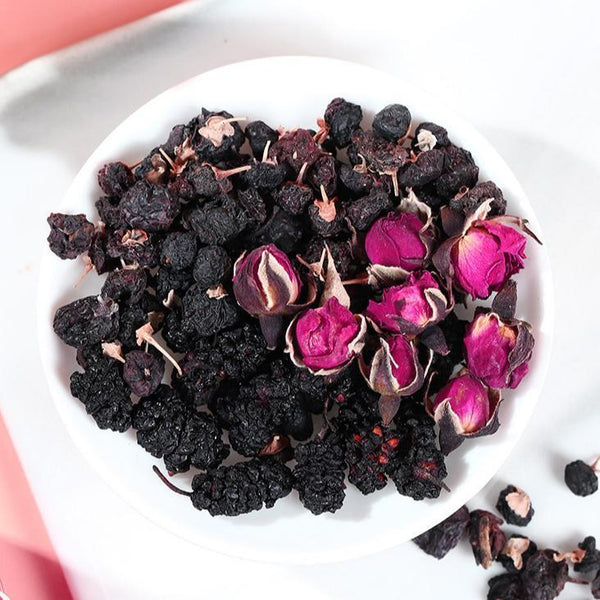 Classic Chinese Rose Goji Berry Tea Black Goji Berries, Mulberry, Rose Tea