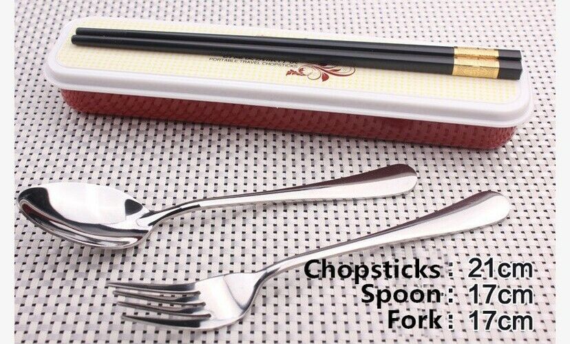 3Pcs Outdoor Portable Stainless Steel Spoon Fork Lunch Dinnerware Tableware Case