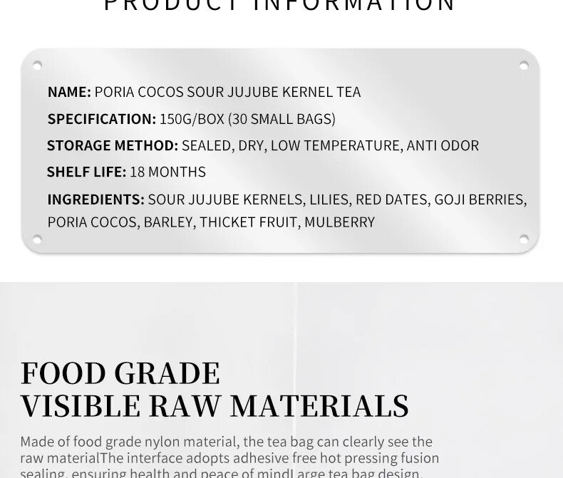 150g/30 Bags Healthy Herb Tea Bag Poria Cocos Sour Jujube Kernel Tea