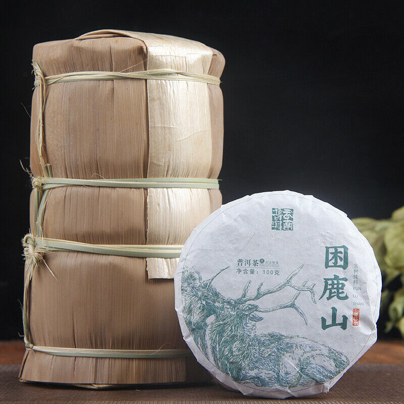 HelloYoung 100g Yunnan Menghai Sleeping Deer Mountain Sun Green Pu'er Raw Tea Cake