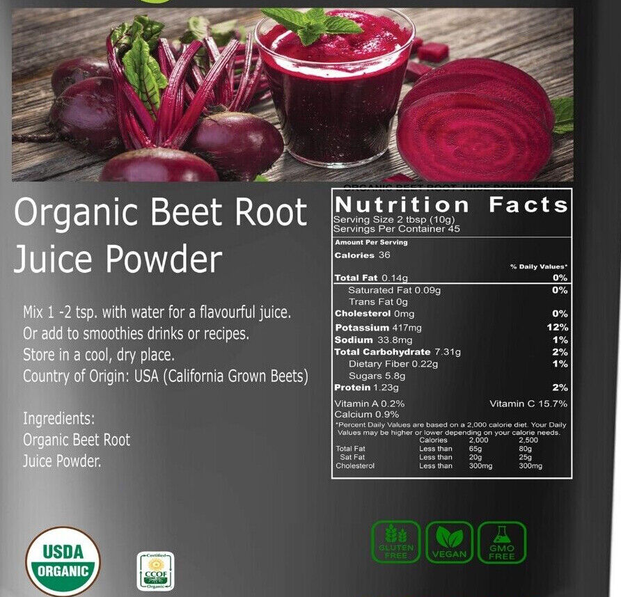 Beet Root Juice Powder Organic 1.1 lbs | Grown & Made In USA | HELLOYOUNG Main image