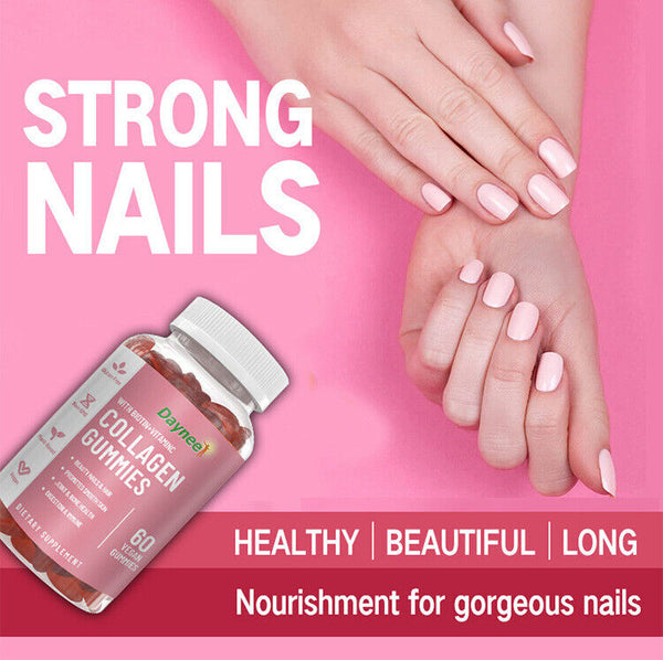 Biotin Vitamin C Collagen Gummies Nails Hair Skin Beauty 60 Vegan Capsules