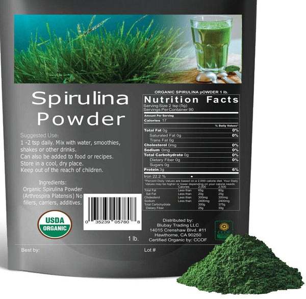 Spirulina Powder Organic 100% Pure Non-Gmo Non-Irradiated 2.2 lbs. (1 kilo)