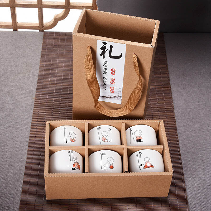 6Pcs Hand Painted Ceramic Creative Gifts Kung Fu Tea Set Bowl Chinese Porcelain