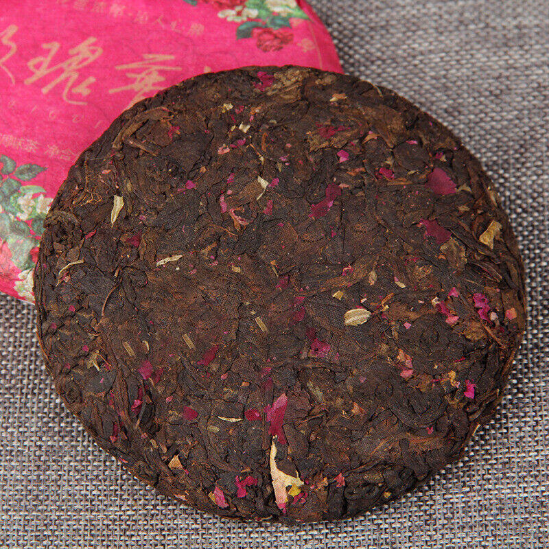 HelloYoung 100g Pu-erh Ripe Tea Rose Ripe Tea Cake 普洱茶熟茶玫瑰花普熟茶饼三级普洱+玫瑰花陈香花香茶饼 Secondary image