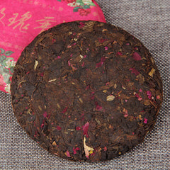 HelloYoung 100g Pu-erh Ripe Tea Rose Ripe Tea Cake 普洱茶熟茶玫瑰花普熟茶饼三级普洱+玫瑰花陈香花香茶饼