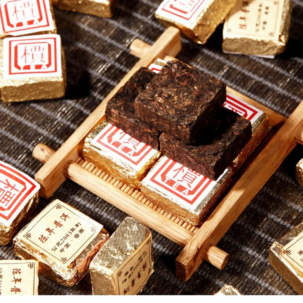 HelloYoung Ripe Puer Tea Brick Old Pu'er Black Tea Cooked Puerh Yellow Iron Box Yunnan 250g