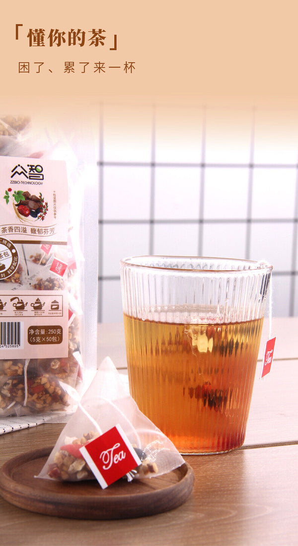 Ginseng Five Treasures Tea, Maca Dried Slices, Mulberry, Goji Berry, Red Dates