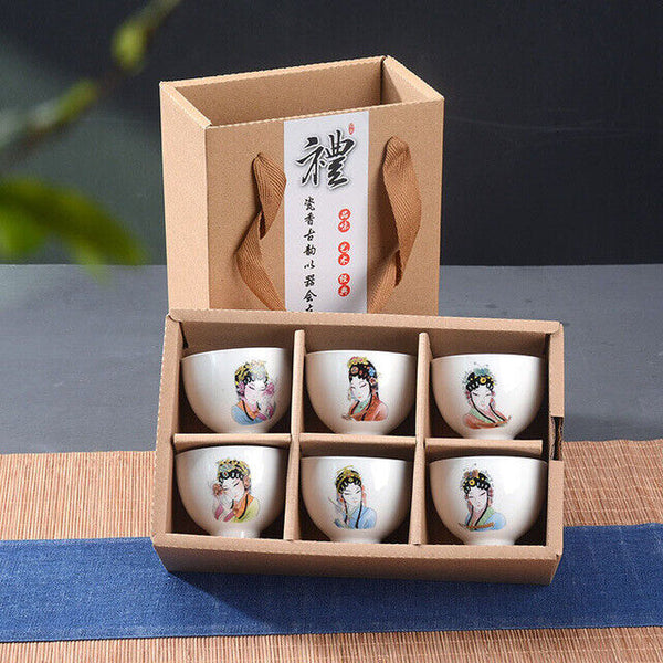 6Pcs Hand Painted Ceramic Creative Gifts Kung Fu Tea Set Bowl Chinese Porcelain