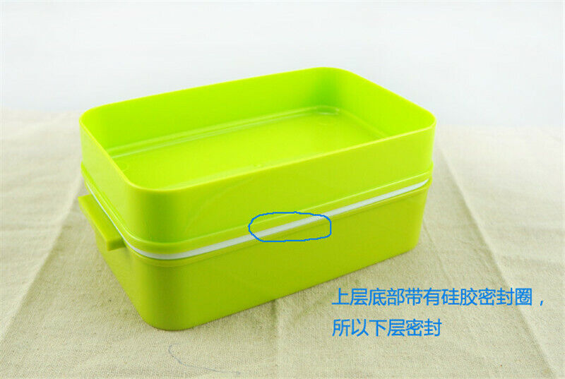 Portable Plastic Double Layer Bento Container Leak-Proof Double Buckle Tableware
