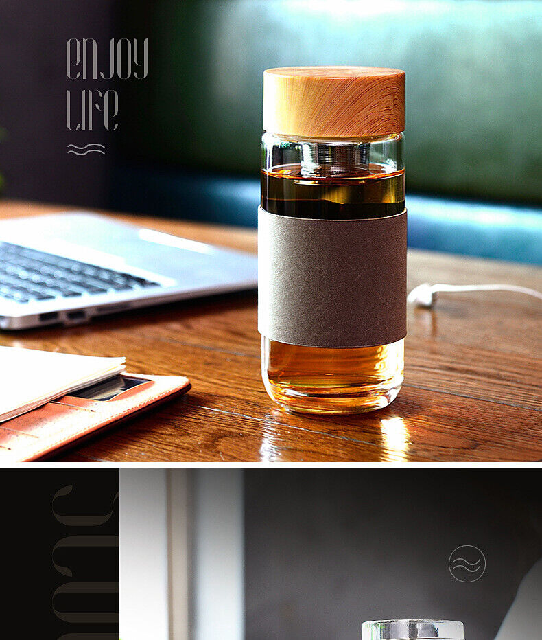 Portable Glass Tea Water Bottle Stainless Steel Filter Bottle Tumbler Drinkware