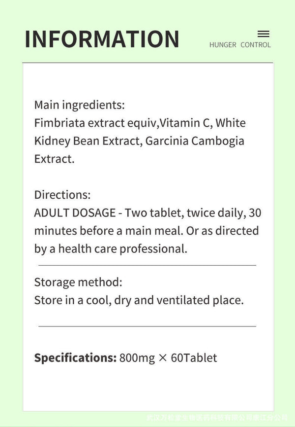 Hunger Control Tablets Slim Weight Loss Herbal Pill 60 Tablets