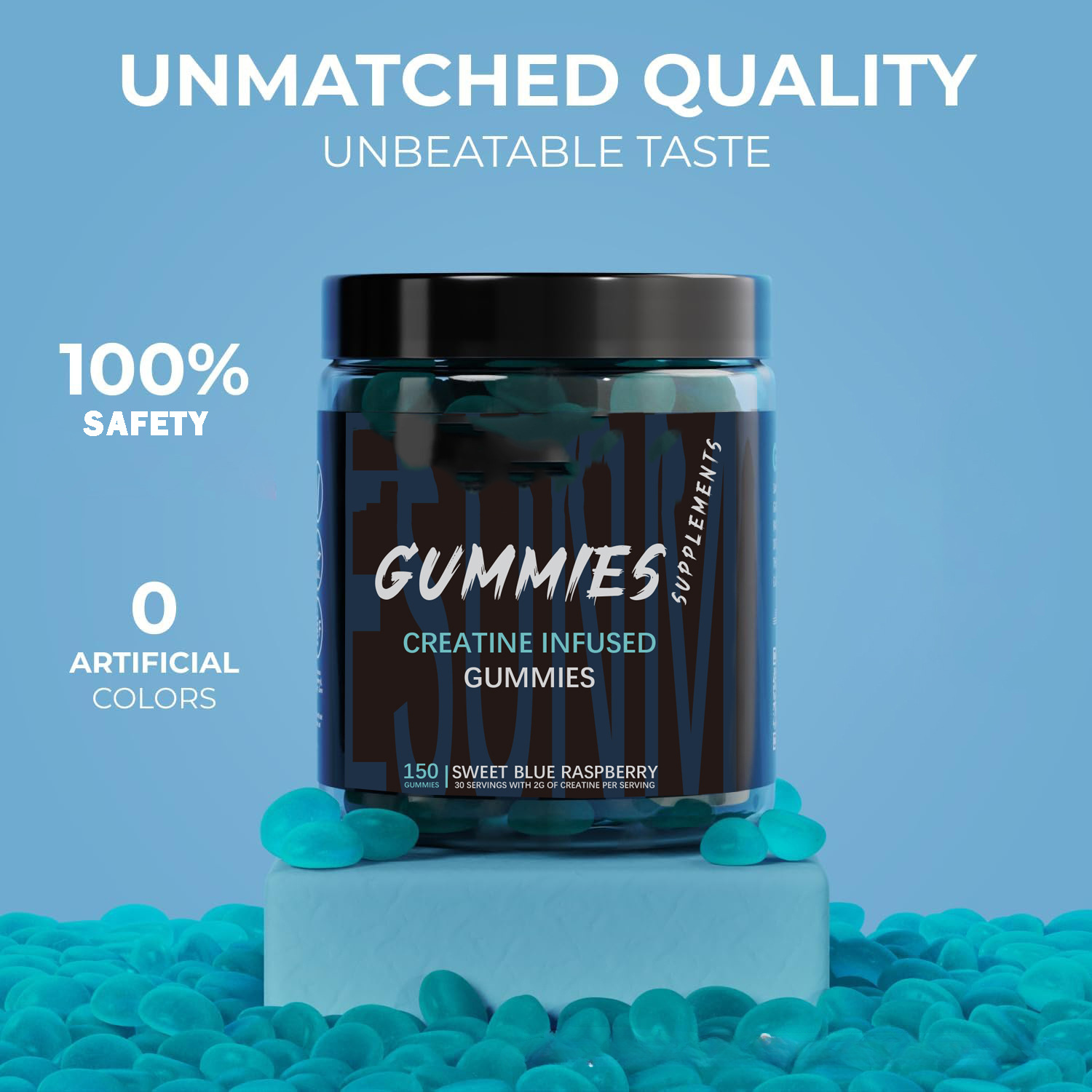 CREATINE INFUSED GUMMIES Beast Bites Supplements Sweet Blue Raspberry 150ct. Secondary image