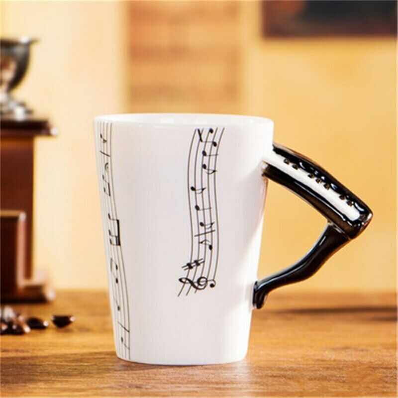 Milk Stave Cups with Handle Music Violin Guitar Ceramic Coffee Tea Drinkware Mug