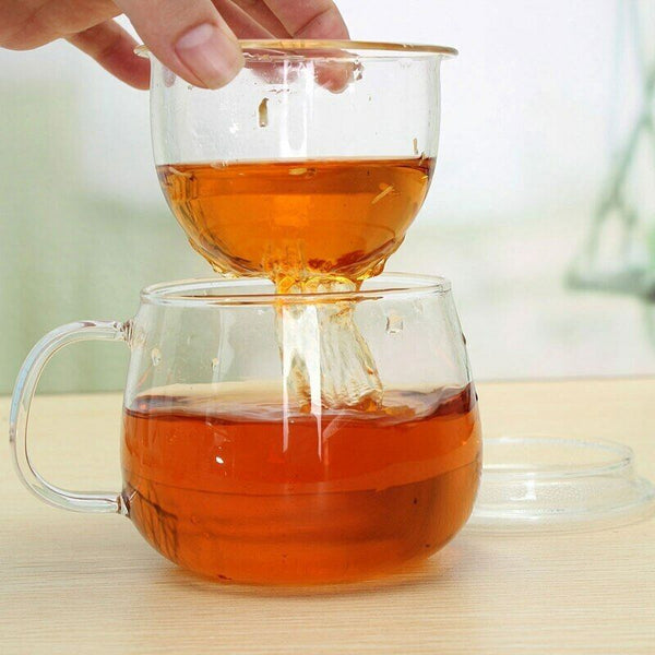 Teacup Tea Glass Cup Coffee Milk Cup with Tea Infuser Filter Lid Use for Home