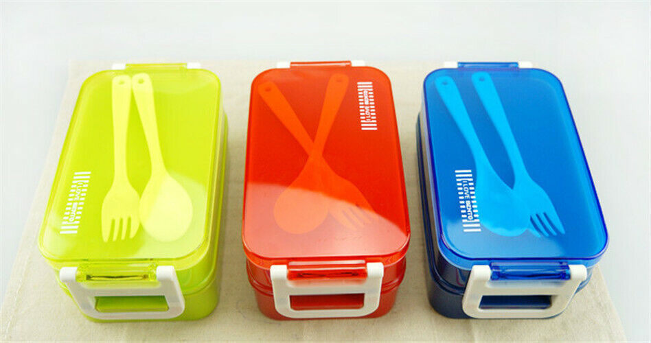 Portable Plastic Double Layer Bento Container Leak-Proof Double Buckle Tableware