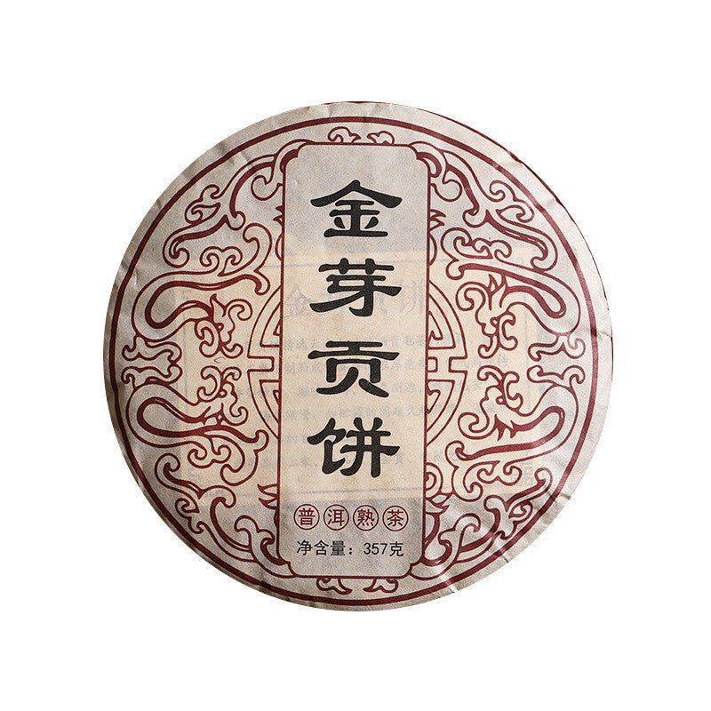357g Yunnan Pu'er Tea Golden Bud Tribute Cake Cooked Tea Cake Old Ripe Tea Main image