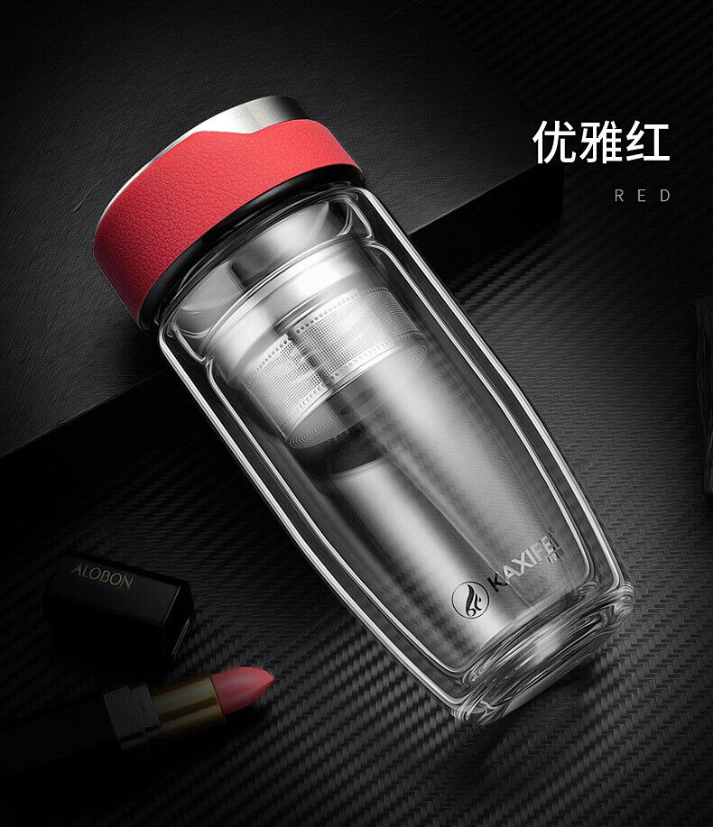 Double Glass Water Bottle Tea Transparent Bottles Stainless Steel Bottle Infuser