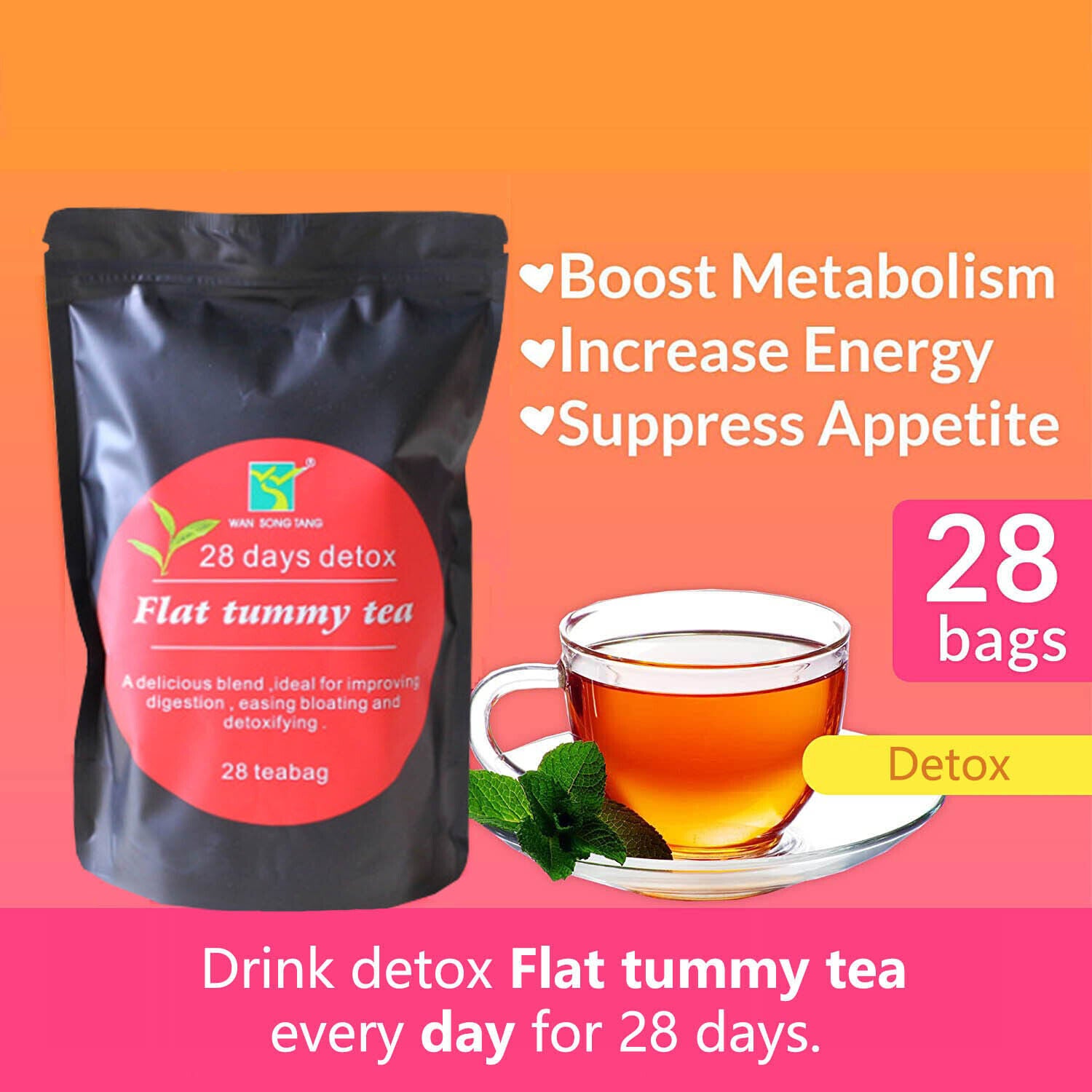 28 Day slim Weight Loss Detox Teabags private label Flat Tummy Slimming Tea3g*28 Secondary image