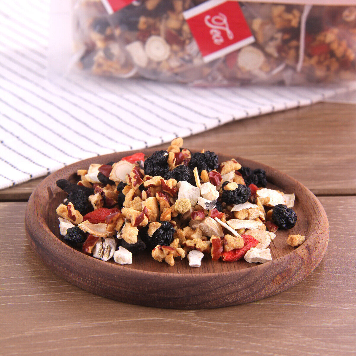 Ginseng Five Treasures Tea with Maca Slices, Mulberry, Goji Berry, Red Dates